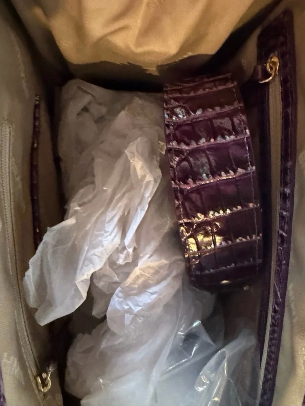 BRAHMIN Purple passion Caroline NWT PRETTY EYE PLACEMENT IRIDESCENT GLOW FIRM $ - Picture 15 of 16